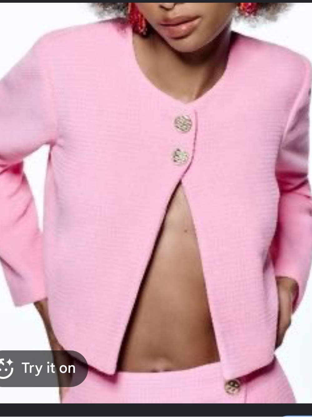 Zara cropped pink jacket with gold buttons